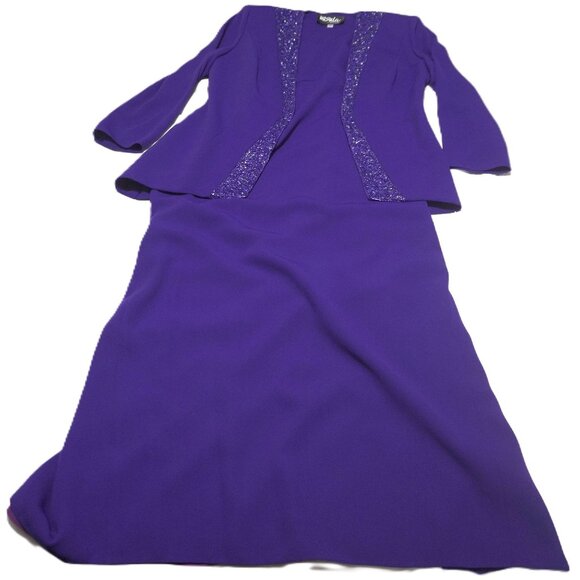 Women's Vintage Ursula of Switzerland Purple Dress & Beaded Jacket Sz 12 Petite - Picture 1 of 7
